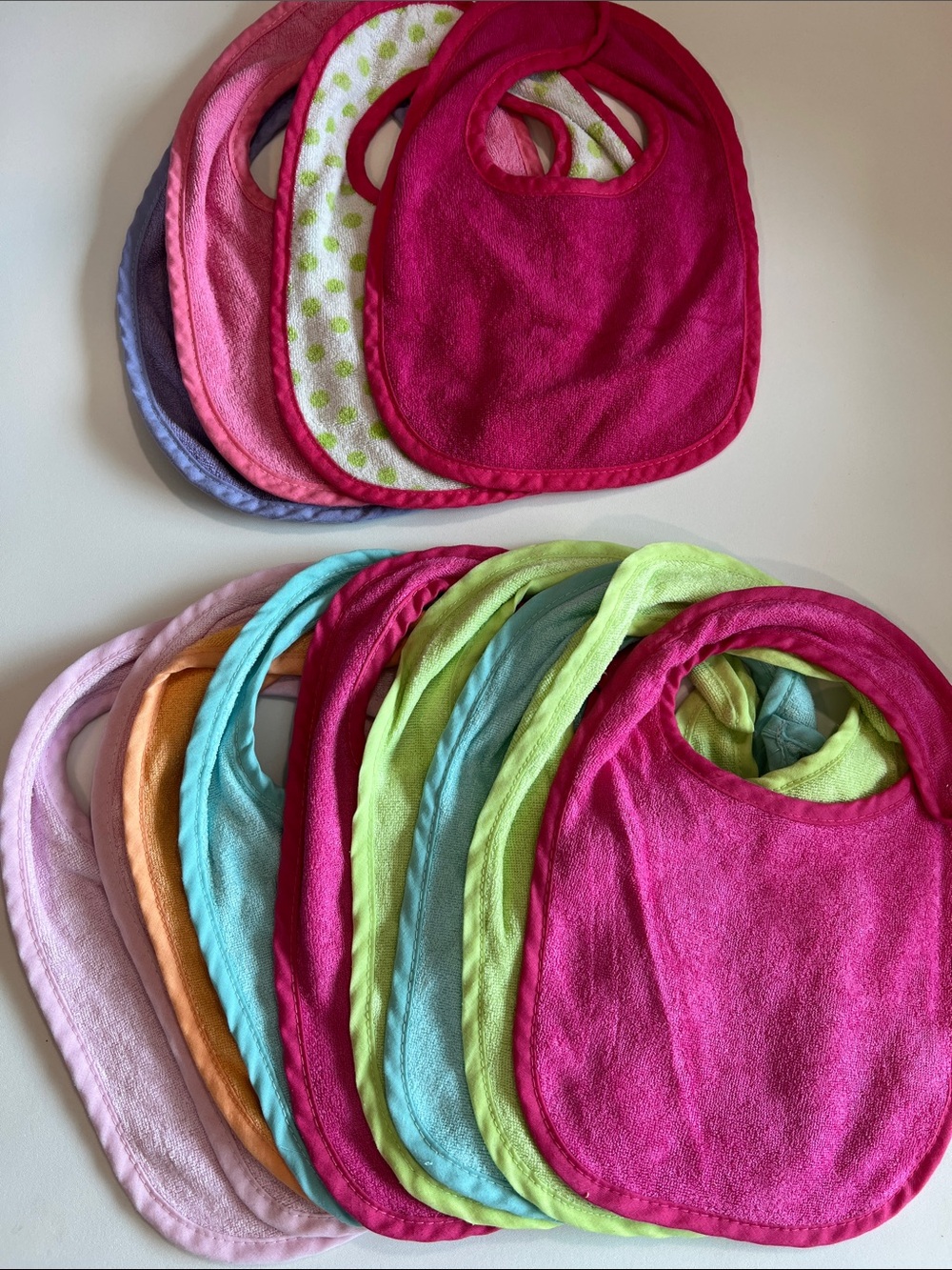 13 Assorted Pink & Pastel Baby Bibs - Colorful Terry Bibs, bamboo and cotton